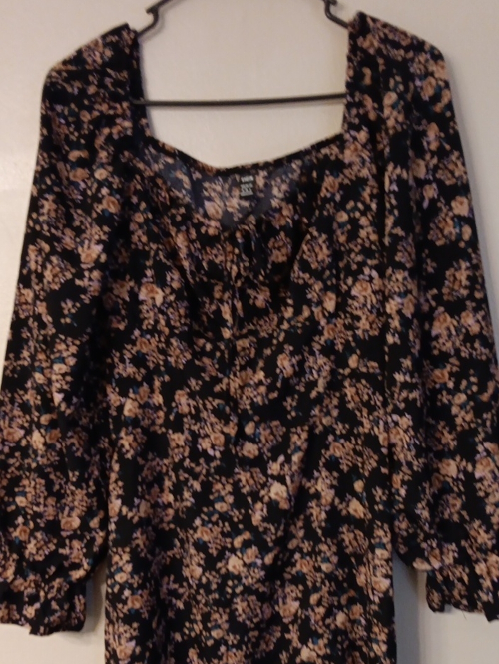 SHEIN Black Midi Dress with Beige Floral Print